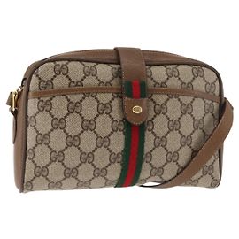 Borsa a spalla Gucci GG Canvas Web Sherry Line in pelle PVC beige e verde Auth BA6764