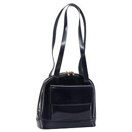 Borsa a Spalla GUCCI Bamboo Pelle Verniciata Blu Navy Oro 001 2113 1650 Auth bs29711