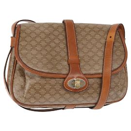 Céline CELINE Macadam Canvas Schultertasche PVC Beige Gold Auth ka119