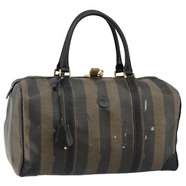 Borsa Boston in tela Pecan FENDI PVC Nero Marrone Auth 144142