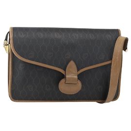 Christian Dior Schultertasche aus Honigwaben-Canvas PVC Schwarz Gold Auth 155933