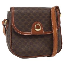 Céline Borsa a Spalla in Tela Macadam CELINE in Pelle PVC Marrone Oro Auth 157769