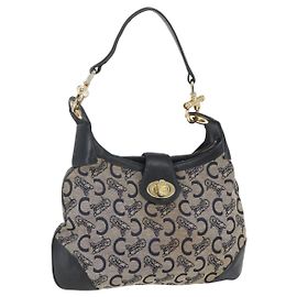Céline Borsa a Spalla Celine C Sulky Blu Navy Oro Auth 157624