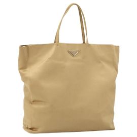 Borsa Tote Prada Satin Beige Argento Auth 156863
