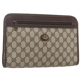 GUCCI GG Supreme Clutch Bag PVC Beige Oro 97 01 037 Auth 156937