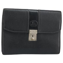 Autre Marque Bolso de mano de cuero negro Burberrys Auth ka790