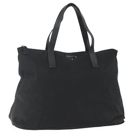 PRADA Tote Bag Nylon Black Silver Auth 156932