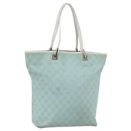 GUCCI GG Canvas Tote Bag Hellblau Gold 002 1098 Auth ti3554