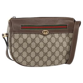 Borsa Sherry Line GG Supreme Web di GUCCI in PVC beige e oro 001 123 0918 Auth 155926