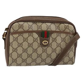 Borsa a spalla Gucci GG Canvas Web Sherry Line in pelle PVC beige e rossa Auth 146150