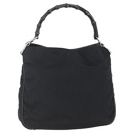 Gucci Bamboo Handtasche aus schwarzem Nylon und Silber 001 1638 3754 Auth ep11006
