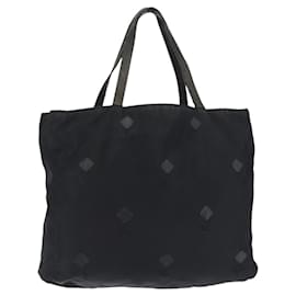 PRADA Blumenstickerei Tote Bag Nylon Schwarz Silber Auth bs30015