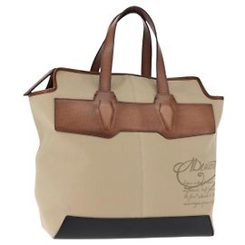 Bolso tote Berluti Caligrafía en lona y cuero beige plateado auténtico bs29891