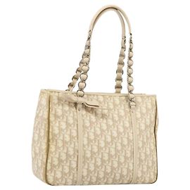 Borsa a catena romantica in tela Trotter Christian Dior PVC beige argento autentica 146344