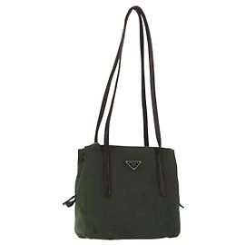 Bolso Tote PRADA de nailon caqui plata auténtico bs29880