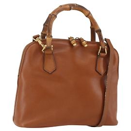 Borsa a mano in pelle Gucci Bamboo 2 in 1 marrone oro 000 1274 0290 Auth 155221