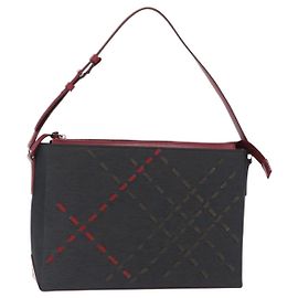 Burberry Borsa a Spalla Nova Check in Nylon e Pelle Grigia Argento Auth ka787