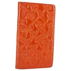 CHANEL Icon line Long Wallet Esmalte Naranja CC Auth bs31694