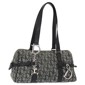 Borsa a mano in tela Trotter Christian Dior Nera Argento Auth 156495