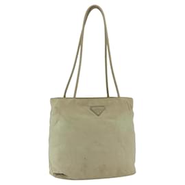 PRADA Tote Bag Nylon Beige Silber Auth 157778