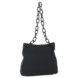 Borsa a spalla con catena Prada in nylon nero argento autentica kk583