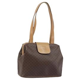 Céline CELINE Macadam Canvas Tote Bag aus PVC-Leder in Braun und Gold Auth bs31514