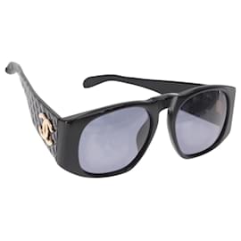 CHANEL COCO Mark Matelasse Sunglasses plastic Black CC Auth 143838