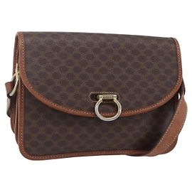 Céline Bolsa de Ombro em Lona Macadam CELINE em Couro PVC Marrom Dourado Auth mr1621