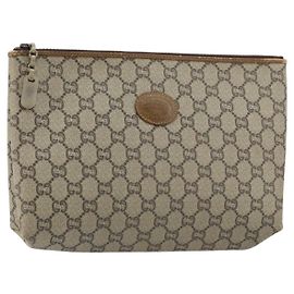 GUCCI GG Plus Supreme Clutch Bag PVC Beige Auth 151524