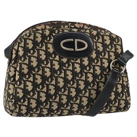 Borsa a Spalla in Tela Trotter Christian Dior Nero Oro Auth 155999