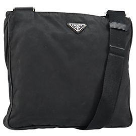 Bolso de Hombro PRADA Nylon Negro Plata Auténtico 153239