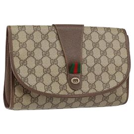 GUCCI GG Supreme Web Sherry Line Clutch Bag PVC Rosso Beige Auth 154661