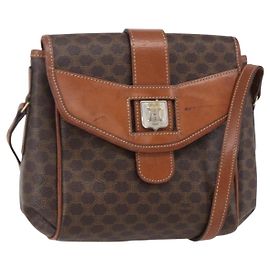 Céline Bolsa de Ombro em Lona Macadam CELINE em Couro PVC Marrom Dourado Auth 154711