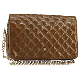 BALLY Borsa a Spalla con Catena Smalto Marrone Oro Auth 143674 - Bally