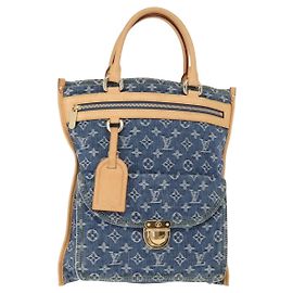 LOUIS VUITTON Monogram Denim Flach Shopper Tote Tasche Blau M95018 LV Auth BA8994SAV