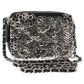 Borsa a Spalla con Catena CHANEL Paillettes Nero Argento CC Auth 146554SM
