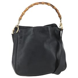 Borsa a mano in pelle GUCCI Bamboo 2 in 1 Nero Oro 001 1633 Auth 156256