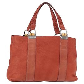 Gucci Bamboo Handtasche aus Leder rot silber 232947 Auth ka796
