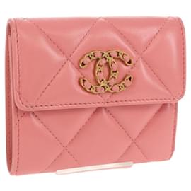 CHANEL Cartera Bifold Matelassé de Piel de Cordero Rosa Plata CC Auth BA8708V - Chanel