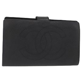 CHANEL COCO Cartera Larga Mark Piel Caviar Negra Oro CC Auth bs31584