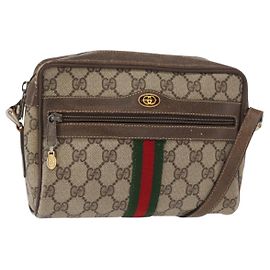 GUCCI GG Supreme Web Sherry Line Bag PVC Beige Gold 32 02 004 Auth 151575