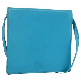 Céline Borsa a Spalla in Pelle Blu Argento Auth 154900