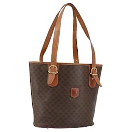 Céline CELINE Macadam Canvas Tote Bag aus PVC-Leder in Braun-Gold Auth BA8172