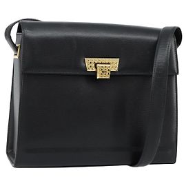 Christian Dior Schultertasche aus Leder Schwarz Gold Auth 155073