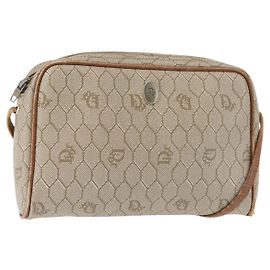 Borsa a spalla in tela a nido d'ape PVC beige oro Auth BA6363 Christian Dior