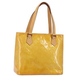 LOUIS VUITTON Bolsa de Mão Houston Monogram Vernis Bege M91004 LV Auth th6347