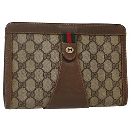 GUCCI GG Supreme Borsa Clutch Sherry Line PVC Beige Oro 89 01 032 Auth 143928