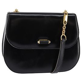 BALLY Shoulder Bag Leather Black Gold Auth BA6151