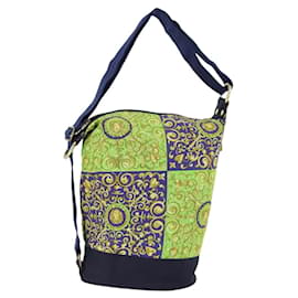 VERSACE Schultertasche Baumwolle Grün Gold Auth yk19828 - Versace