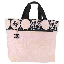 CHANEL Hochsommer Tote Tasche Canvas Leder Rosa Silber CC Auth BA8259